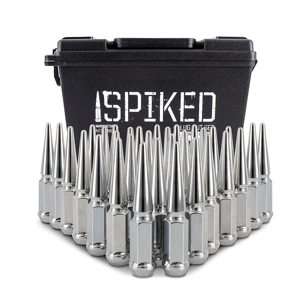Mishimoto spiked lug nut kit packaged in an ammo can-style storage container
