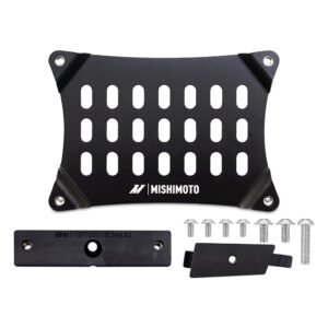 Mishimoto MMLP-MME-21 license plate relocation kit installed on a Ford Mustang Mach-E front bumper