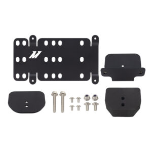 Mishimoto MMLP-RAM-19 license plate relocation kit mounted to tow hook on Ram 2500