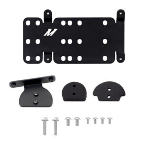 Mishimoto MMLP-T1-19 black powder-coated steel license plate relocation bracket for Chevrolet Silverado