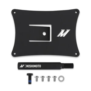 Mishimoto License Plate Relocation Kit mounted to OEM tow hook on Subaru WRX front bumper