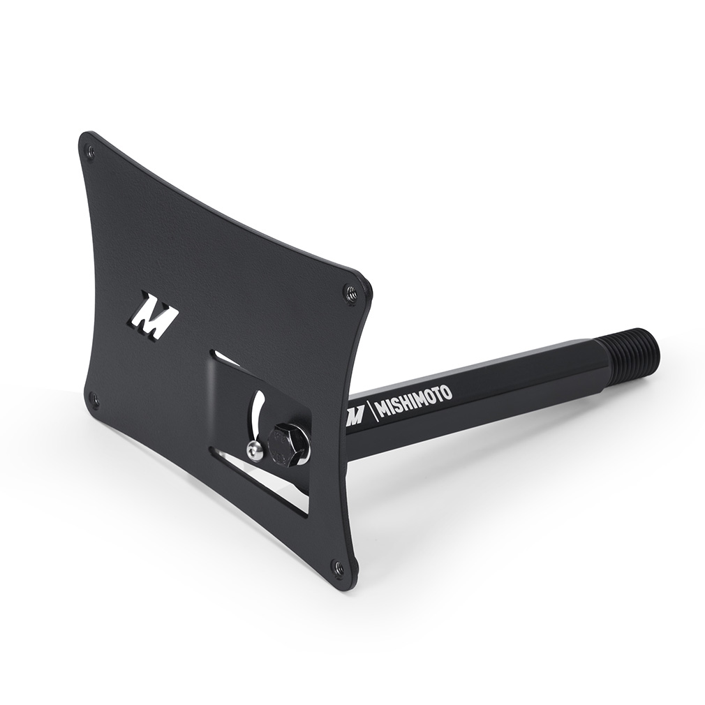 Mishimoto license plate relocation kit mounted to OEM tow hook on Nissan Z front bumper