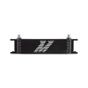 Mishimoto MMOC-10-8BK 10-row stacked plate fluid cooler in black with brazed -8AN inlet and outlet fittings