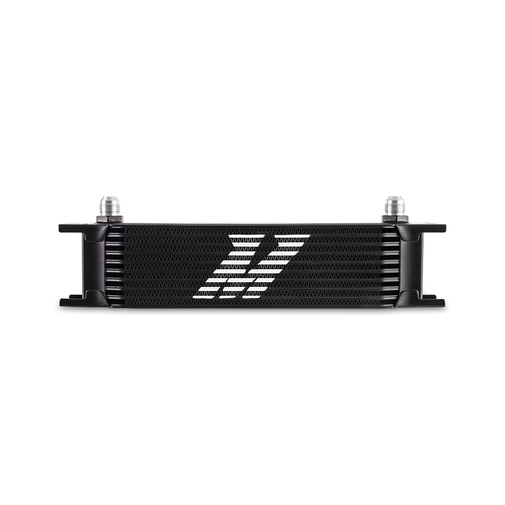 Mishimoto MMOC-10-8BK 10-row stacked plate fluid cooler in black with brazed -8AN inlet and outlet fittings