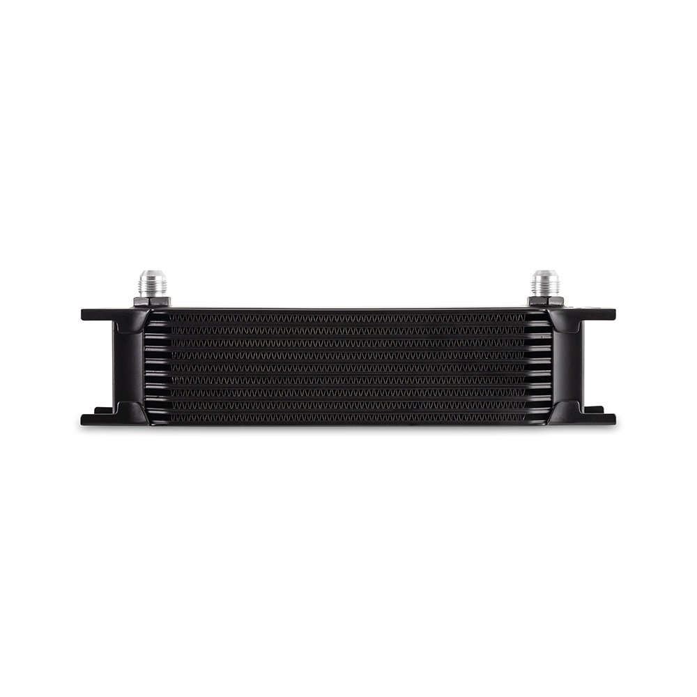 Black powder-coated Mishimoto 10-row bar-and-plate oil and transmission fluid cooler core