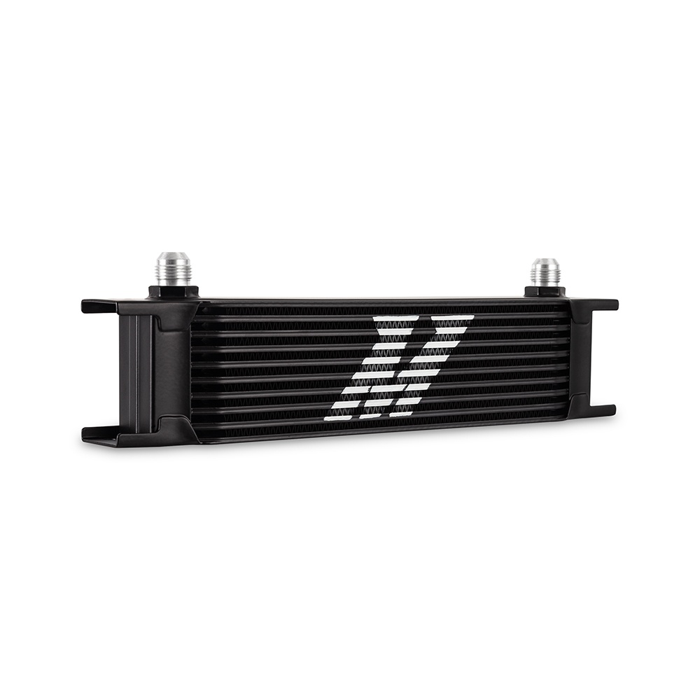 Mishimoto universal fluid cooler showing eight universal mounting holes for flexible installation