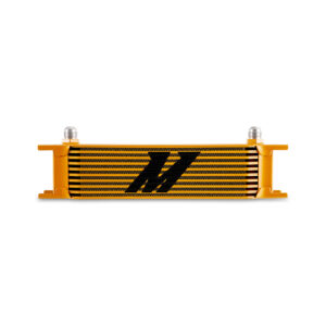 Mishimoto MMOC-10-8GD 10-row stacked plate fluid cooler in gold powder-coated finish