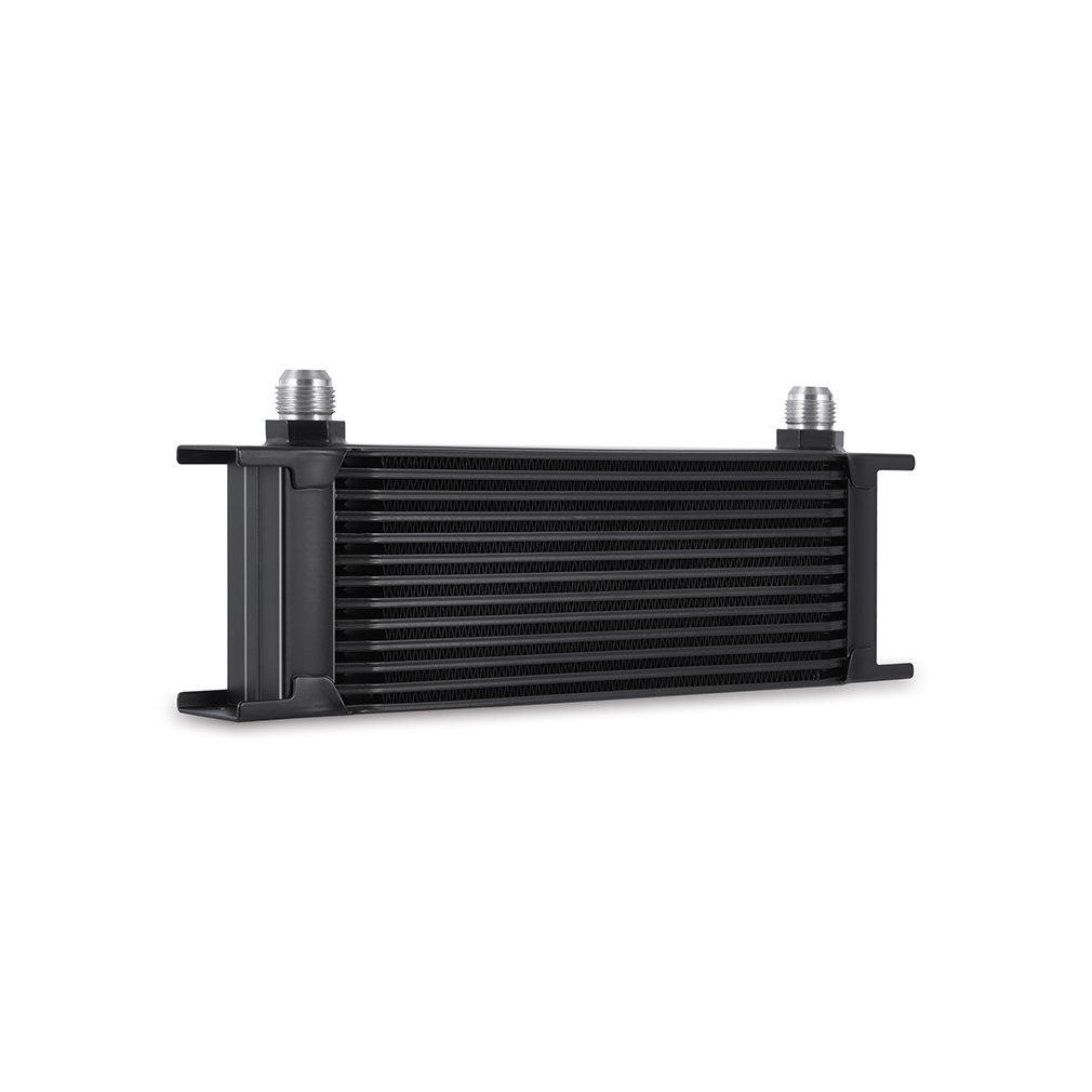Mishimoto 13-row oil cooler showing eight universal mounting holes