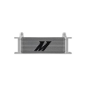 Mishimoto MMOC-13SL silver 13-row stacked-plate oil cooler with -10AN inlet and outlet fittings
