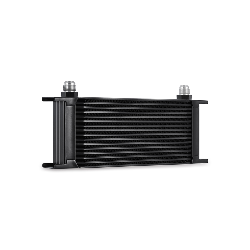 Close-up of Mishimoto oil cooler core measuring 4.59 x 11.53 inches
