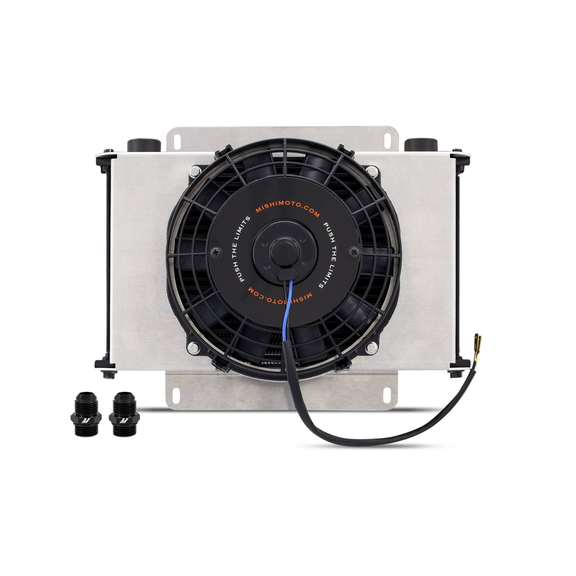 Mishimoto MMOC-25-K universal 25-row aluminum oil cooler kit with attached 8-inch slim fan
