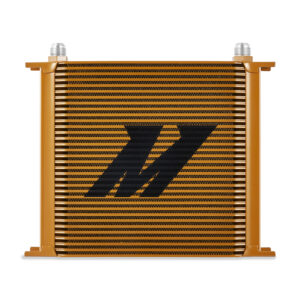 Mishimoto 34-Row Stacked-Plate Oil Cooler in Gold finish, part number MMOC-34GD