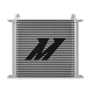 Mishimoto 34-row stacked-plate oil cooler MMOC-34SL in silver finish with -10AN fittings