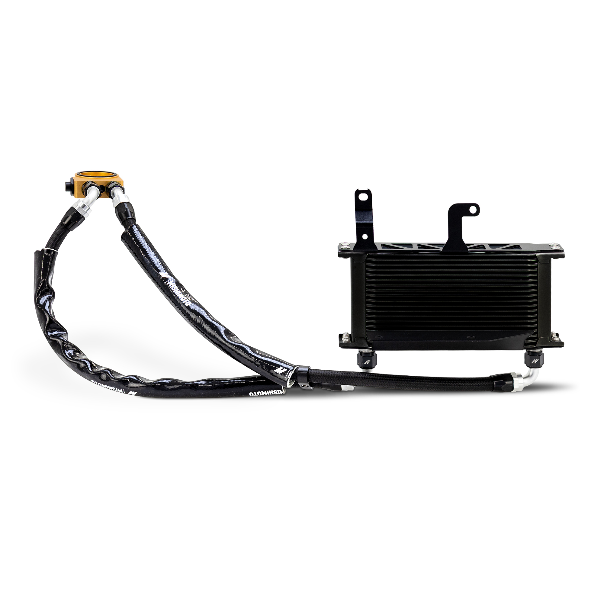 Mishimoto 19-row stacked plate oil cooler kit installed on a 2023+ Honda Civic Type R engine bay