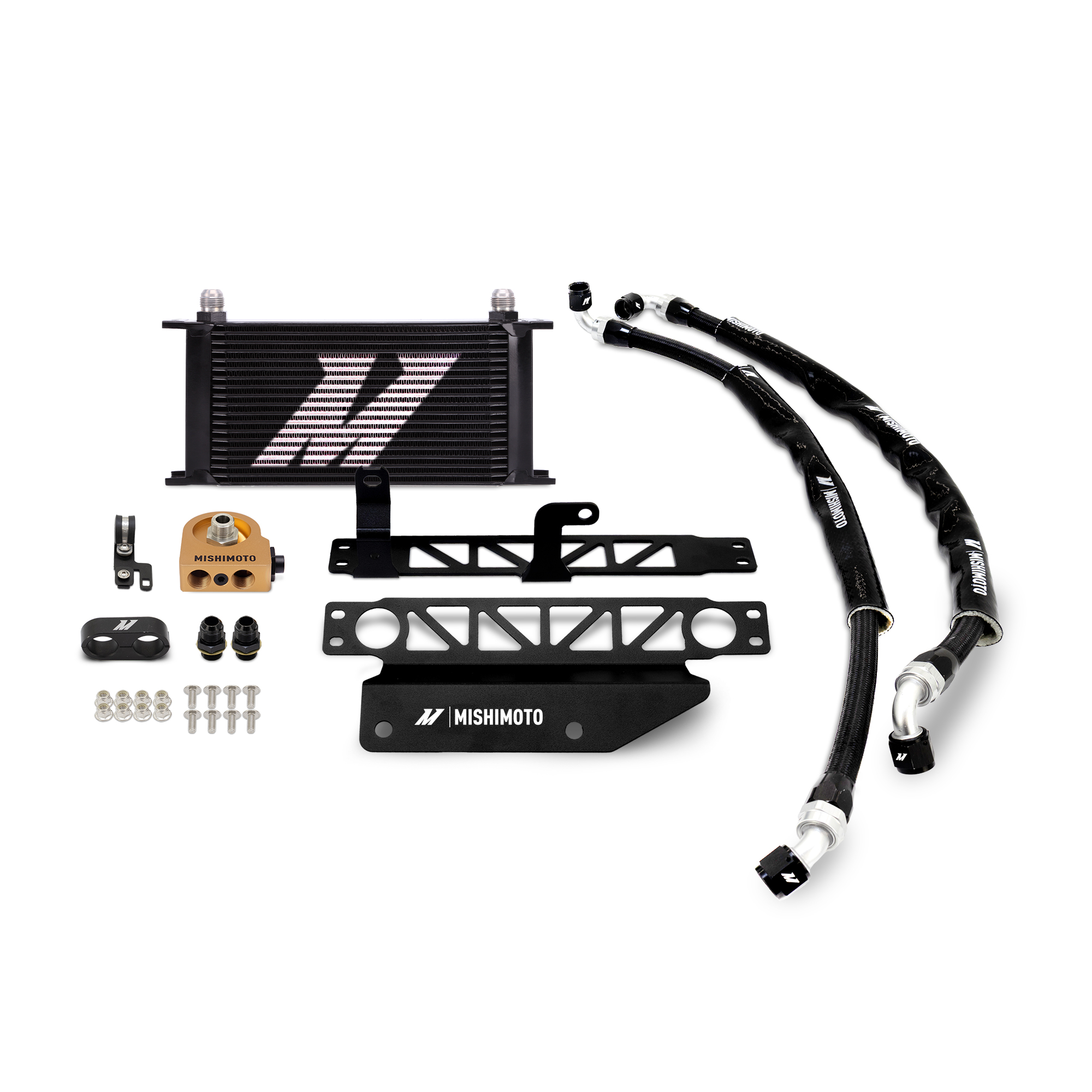 Black anodized Mishimoto oil cooler core with AN10 fittings for the Honda Civic Type R FL5