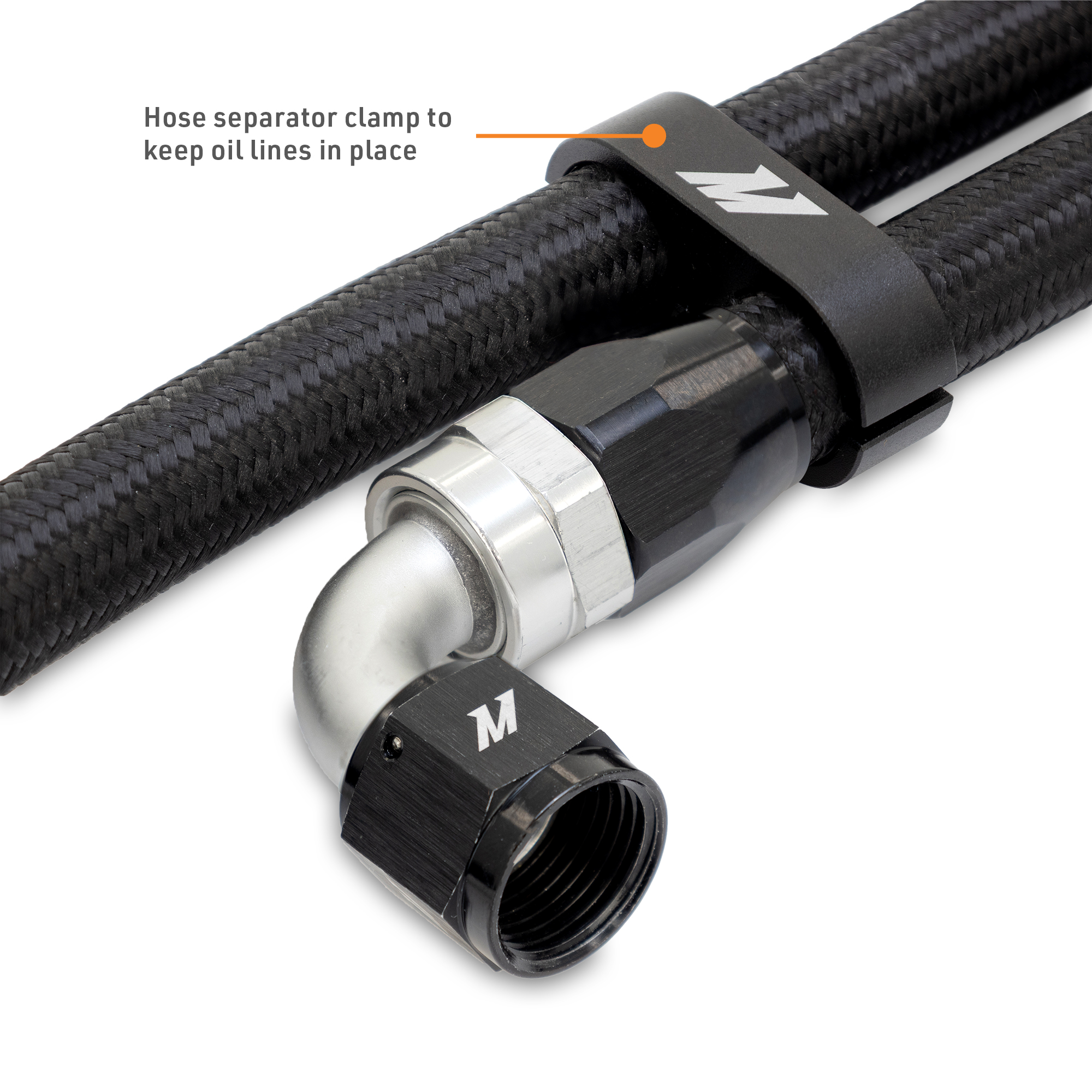 Billet oil line separator included with Mishimoto Civic Type R oil cooler kit