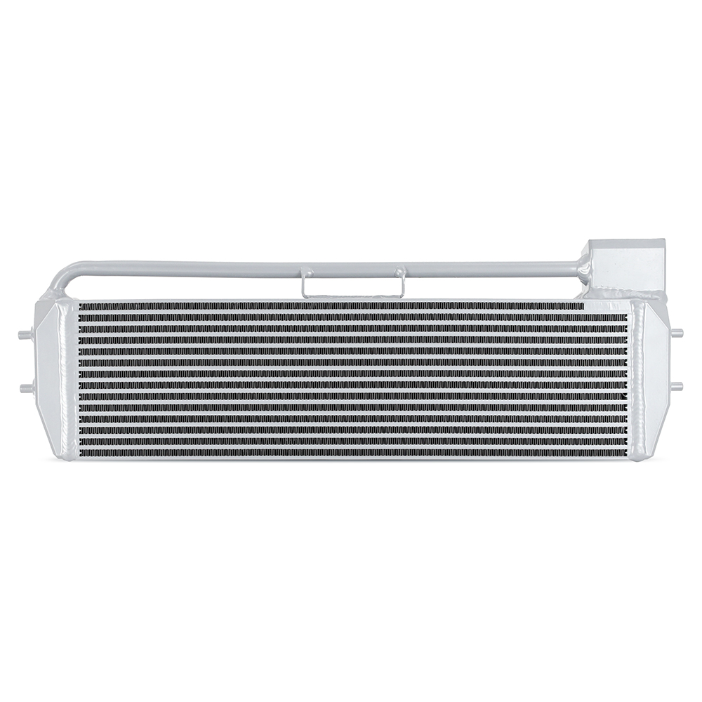 CNC-machined AN Flare inlet and outlet fittings on the Mishimoto BMW oil cooler