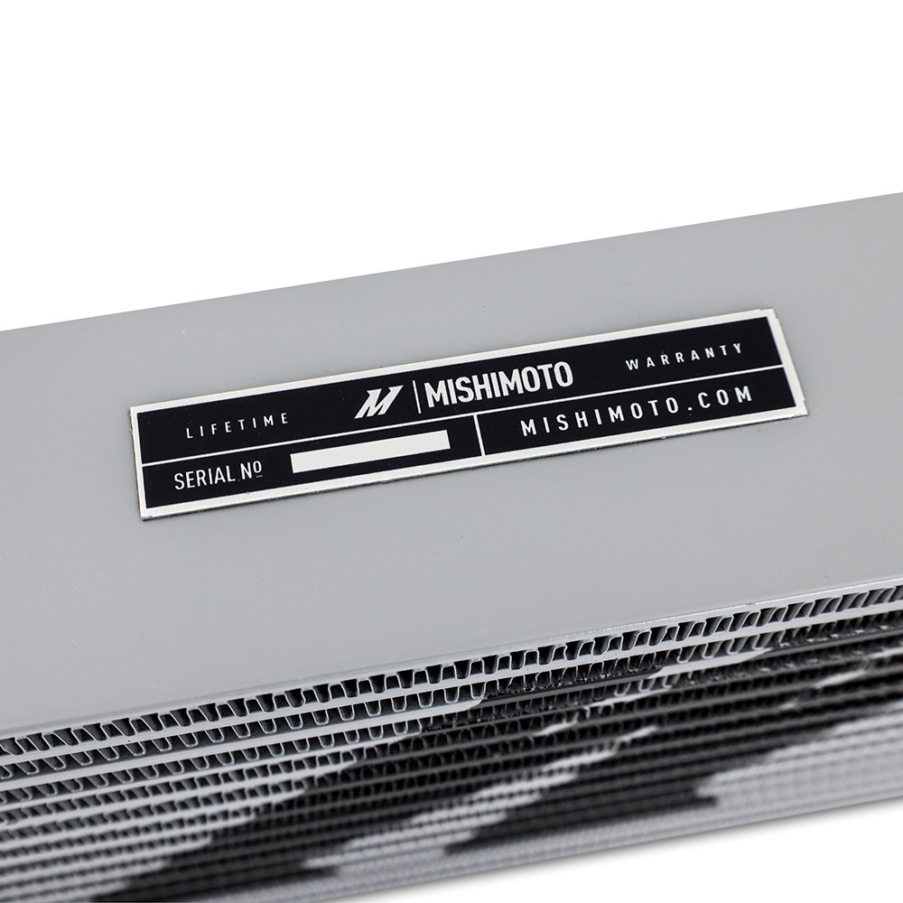 AN-flare male inlet and outlet fittings on the Mishimoto S63 performance oil cooler