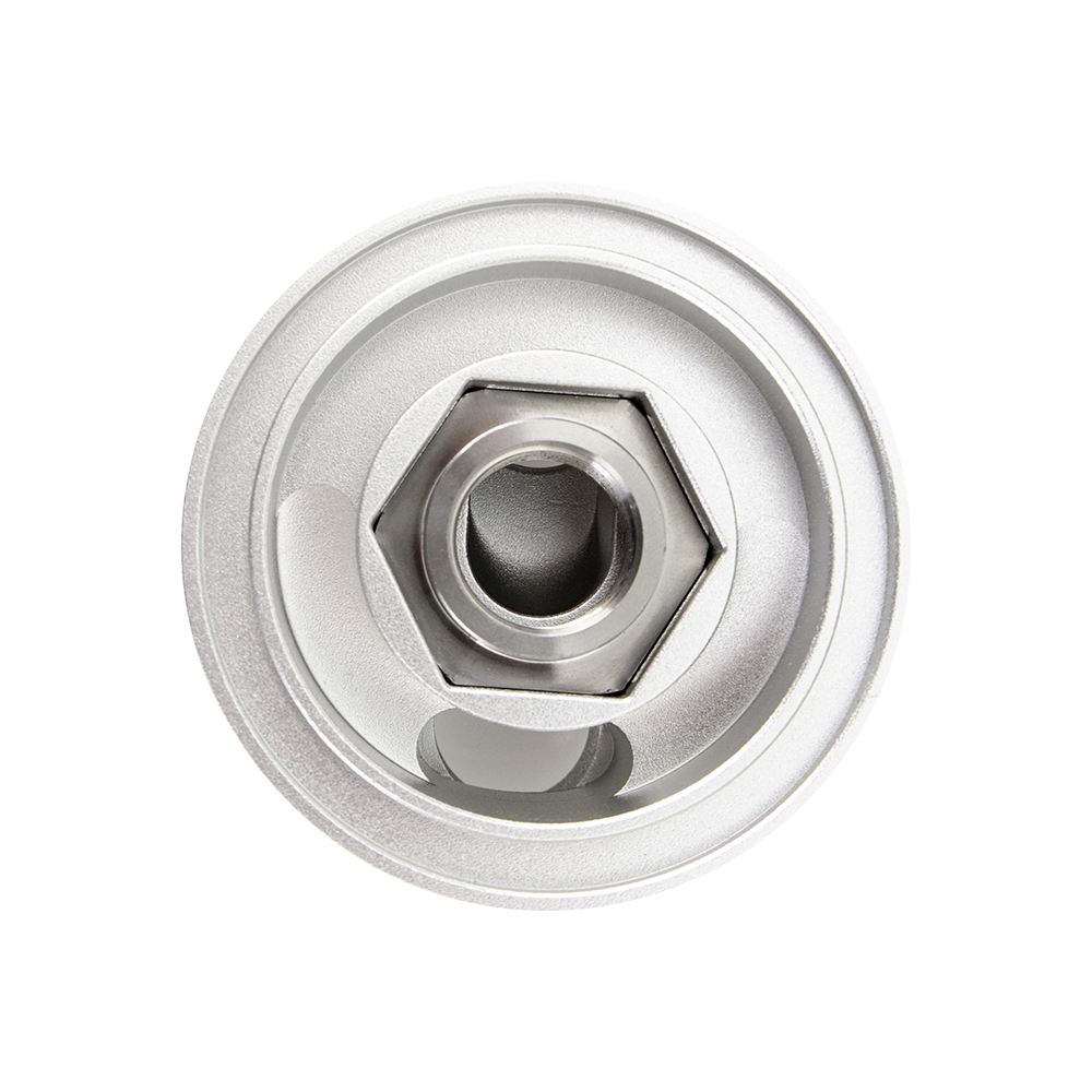 M22 X 1.5 female inlet and outlet ports on Mishimoto oil filter take-off plate