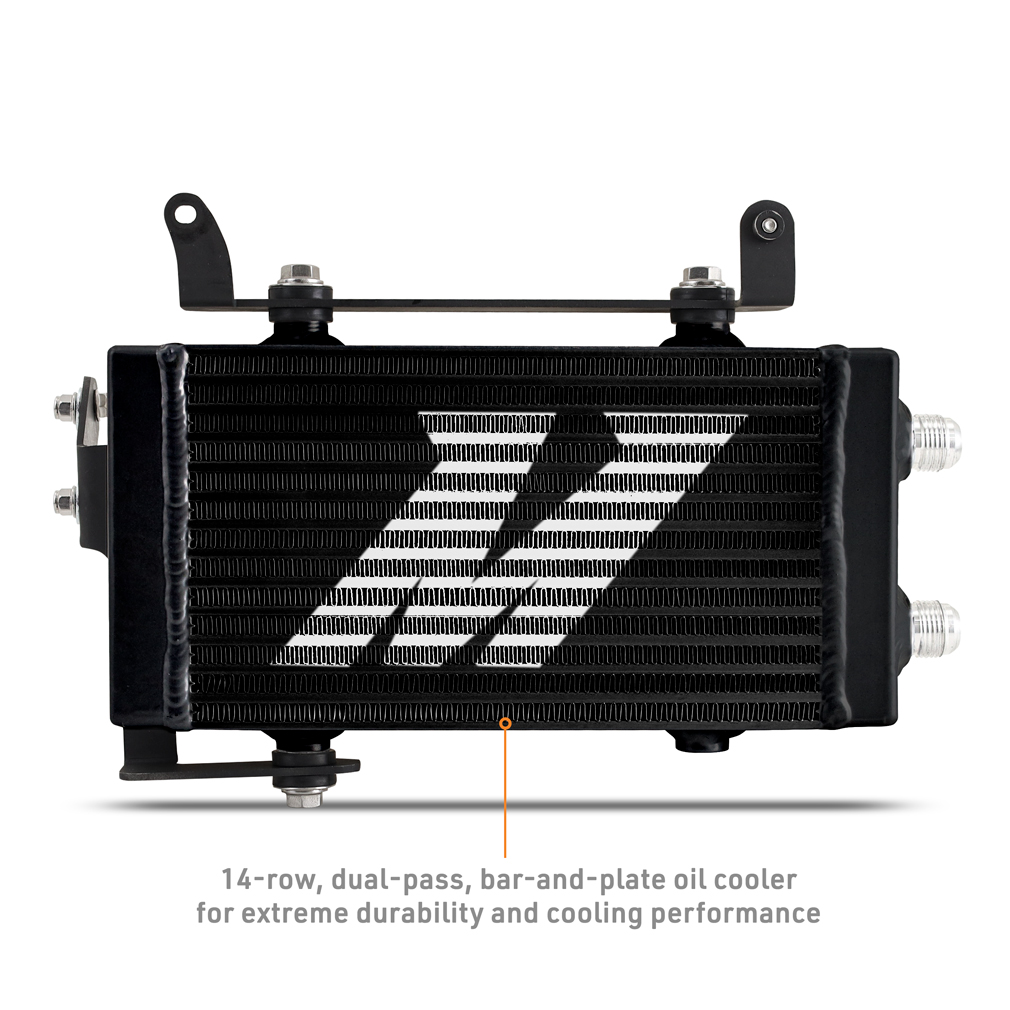 Black nylon-sheathed -10AN braided stainless-steel lines included with Mishimoto GR Corolla oil cooler kit