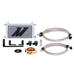 Mishimoto 19-row stacked-plate oil cooler kit for 2019+ Mazda Miata ND2 in Sleek Silver finish