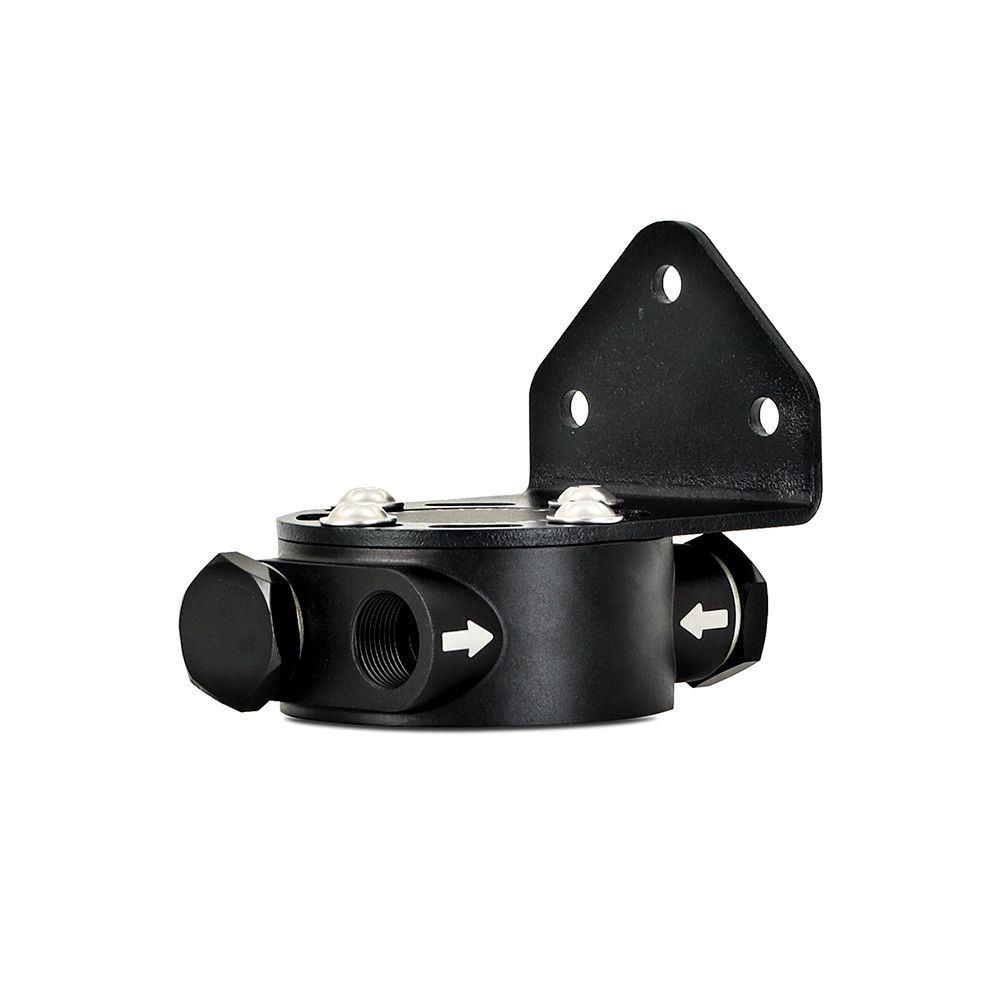 Billet 6061 T-6 aluminum oil filter relocation mount with four M22 X 1.5 ports by Mishimoto