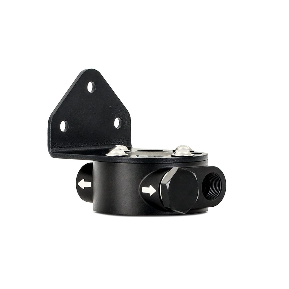 Mishimoto Remote Oil Filter Mount showing Dowty seal connections and M22 X 1.5 port plugs