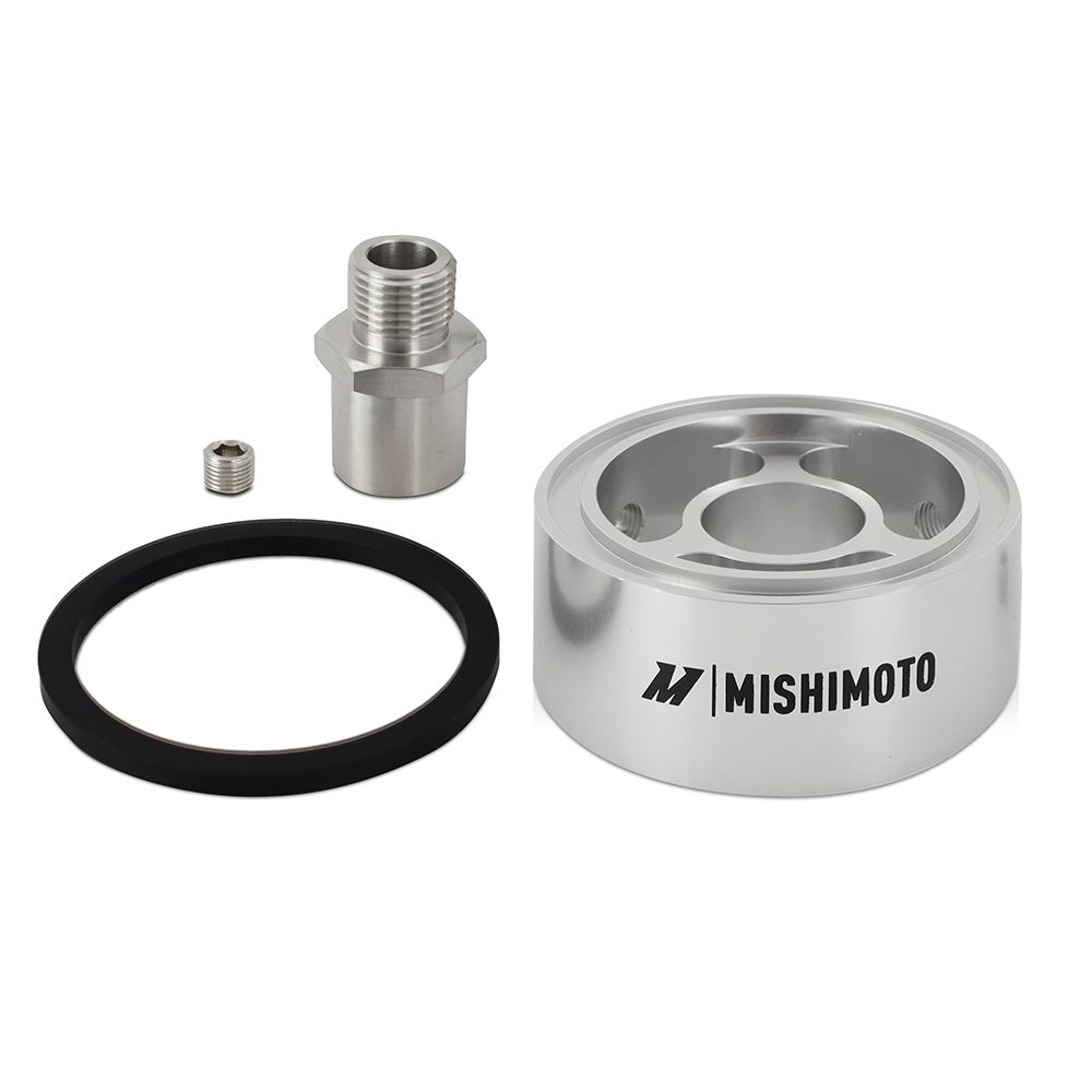 Mishimoto MMOC-SPC32-34SL billet aluminum oil filter spacer with silver anodized finish