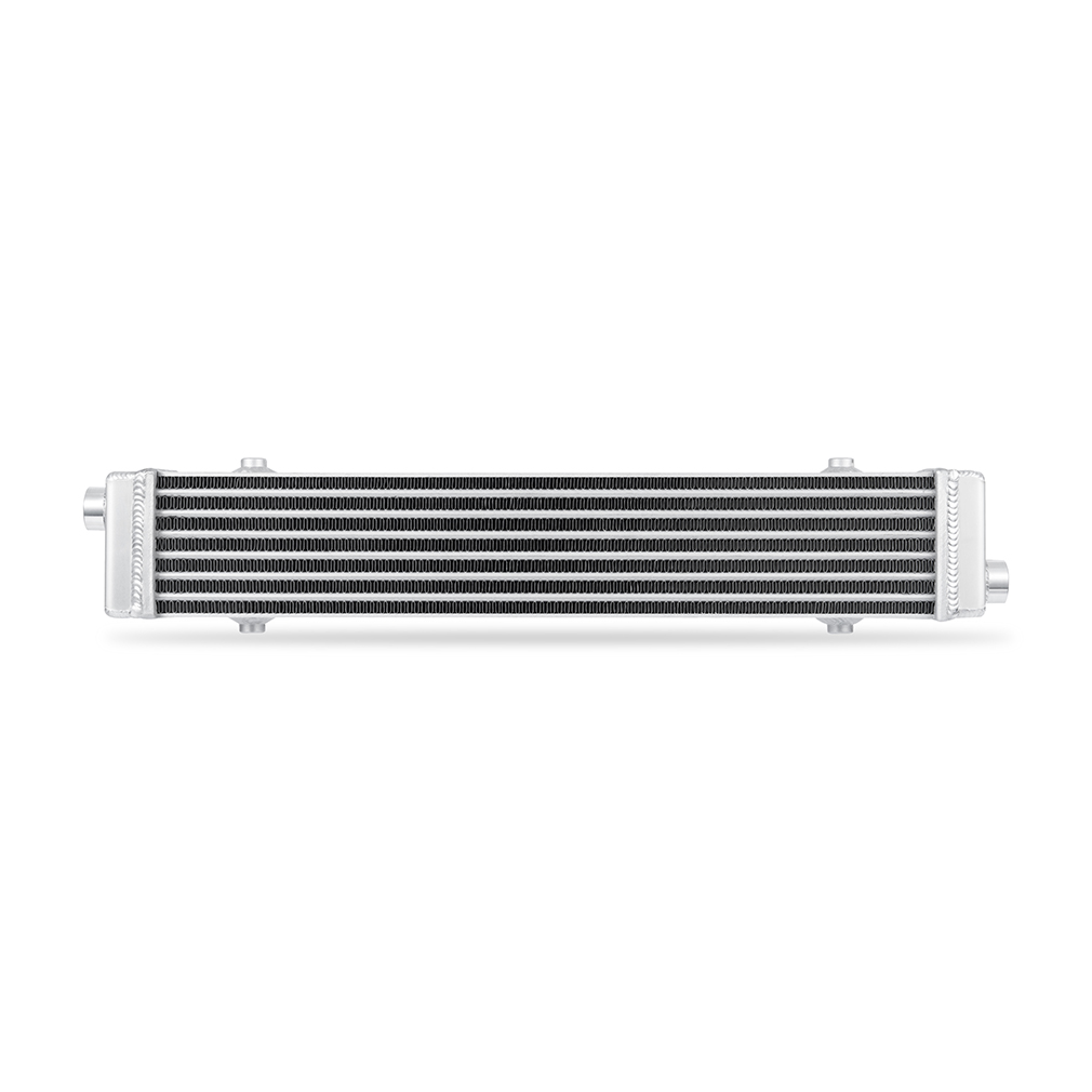 Mishimoto tube-and-fin oil cooler end tank with -10 ORB inlet and outlet fittings