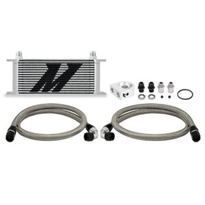 Mishimoto MMOC-U16SL universal oil cooler kit with silver anodized 16-row stacked-plate core