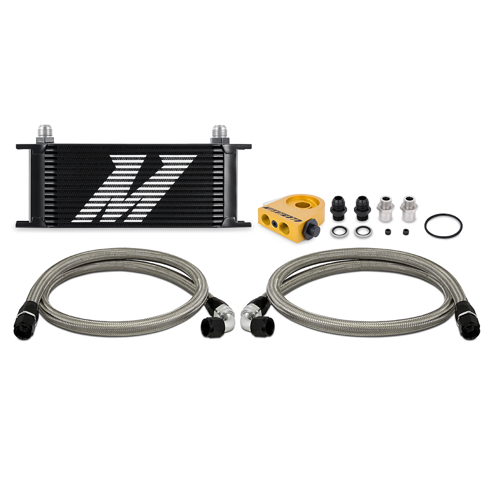 Mishimoto Universal 16-Row Oil Cooler Kit MMOC-U16TBK in black anodized finish