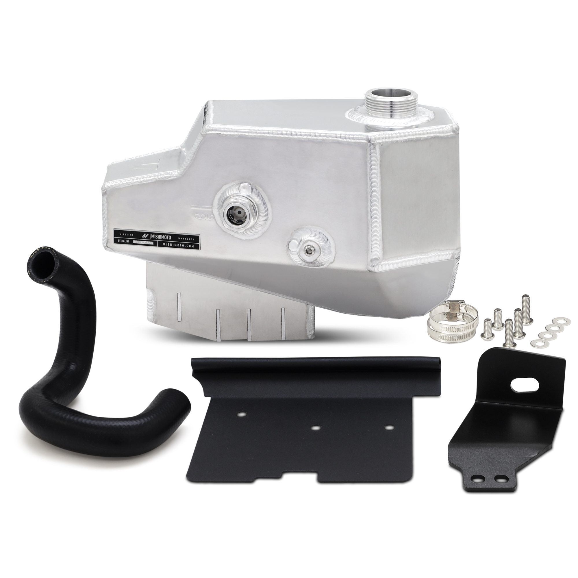 Close-up of Mishimoto degas tank sight tube for checking 6.4L Powerstroke coolant level