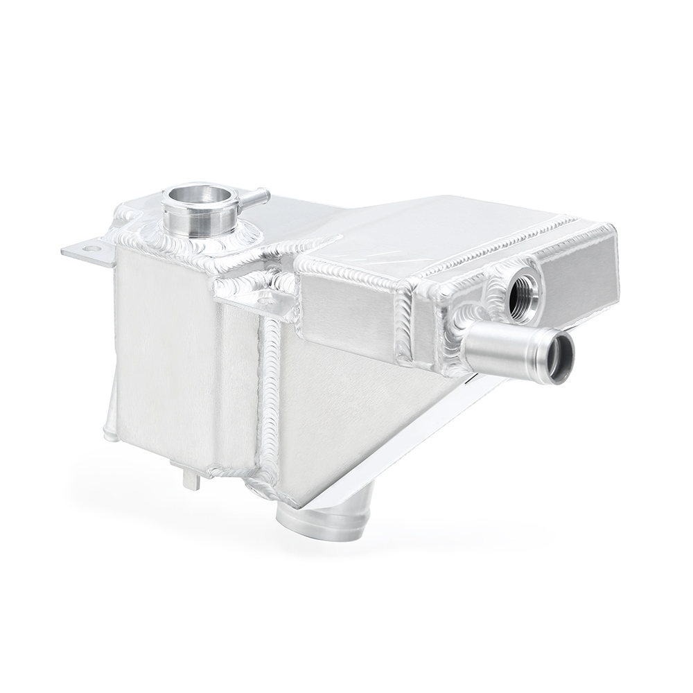 Mishimoto degas tank kit hardware including worm gear clamps, brackets, and lower coolant hose