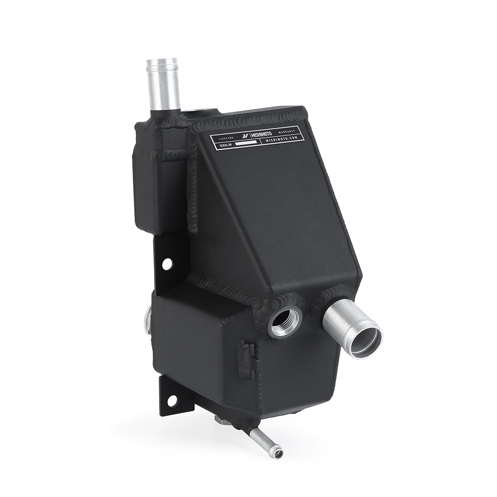 Mishimoto degas tank shown in micro-wrinkle black powder coat finish