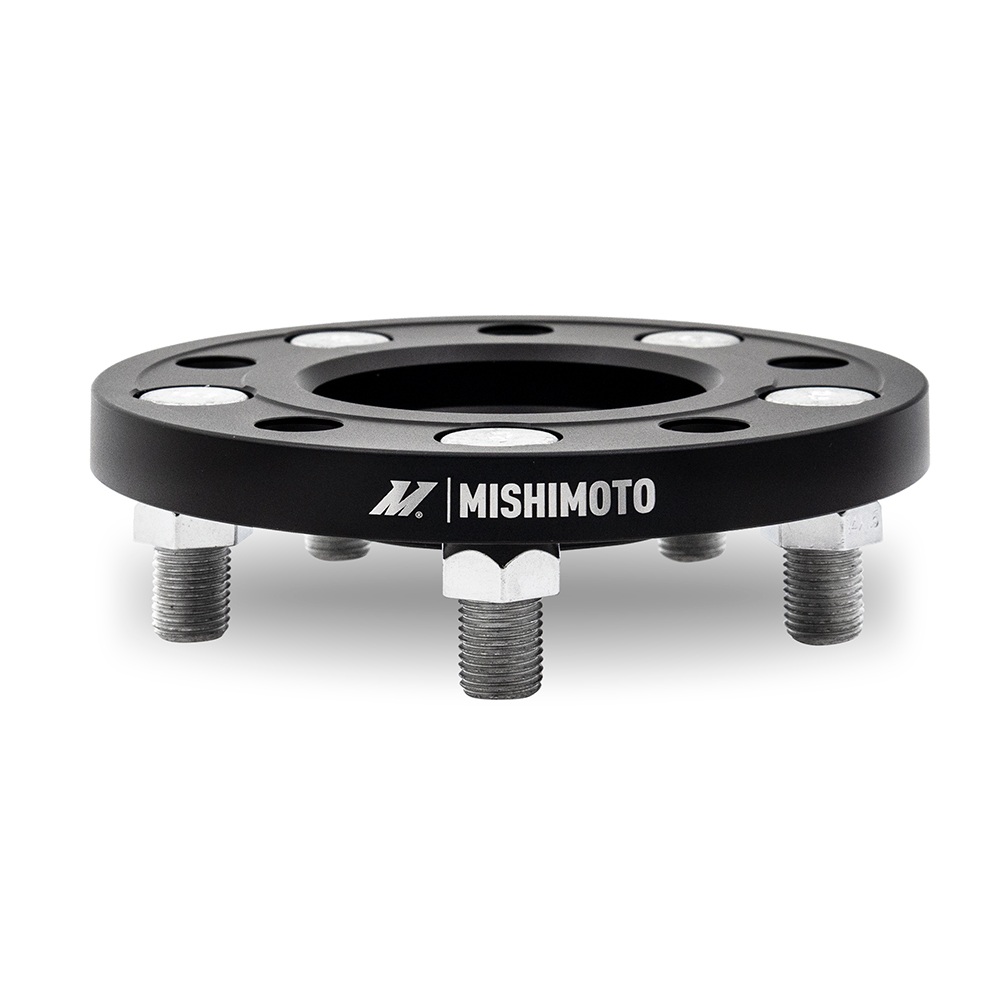 Front 15mm and rear 20mm staggered Mishimoto wheel spacers for aggressive stance