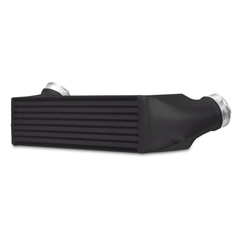 Mishimoto intercooler installed showing direct-fit design for N54/N55 turbocharged engines