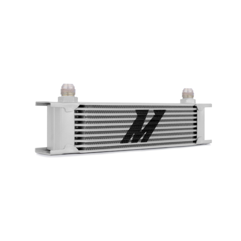 Mishimoto 10-row stacked plate oil cooler shown in Sleek Silver color option