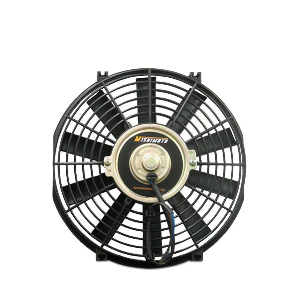 Mishimoto MMFAN-12 universal cooling fan rear view with ABS shroud and wiring connection