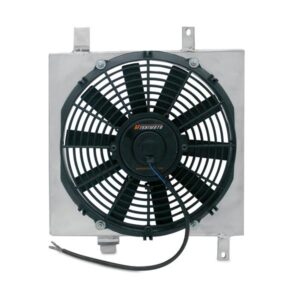 Mishimoto Acura Integra aluminum fan shroud kit with polished aluminum finish and 12-inch electric fan