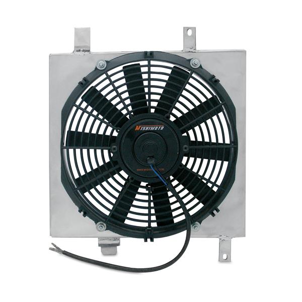 Mishimoto Acura Integra aluminum fan shroud kit with polished aluminum finish and 12-inch electric fan