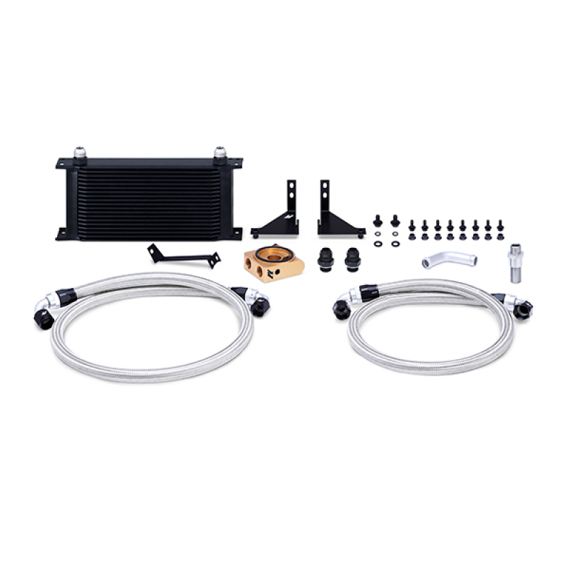 Stainless steel braided oil lines with -10AN fittings from Mishimoto Fiesta ST cooler kit