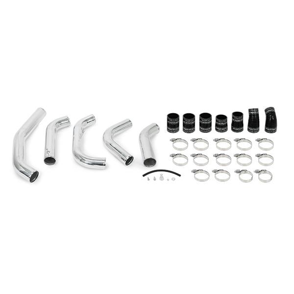 Mandrel-bent aluminum intercooler pipes with DuraCore silicone boots and worm-gear clamps for F-150 EcoBoost