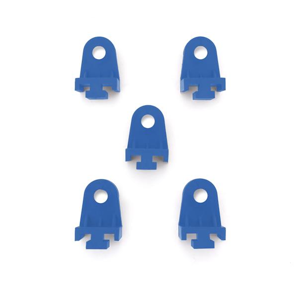 Close-up of Mishimoto fan's 10 straight blue plastic blades