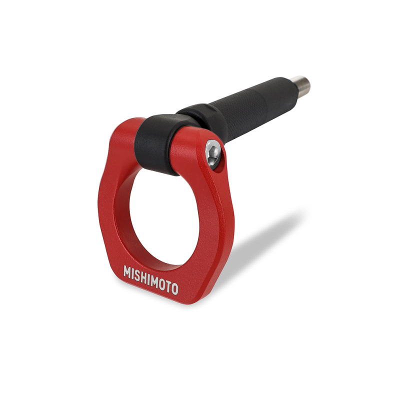 Close-up of red Racing Tow Hook for Subaru WRX 2002-2007