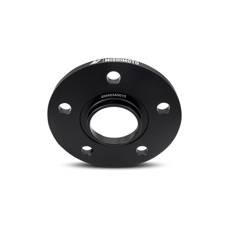 Close-up of Mishimoto wheel spacer 64.1mm center bore and 5x120 bolt pattern