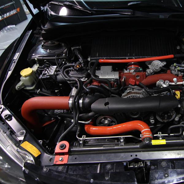 Powder-coated heat shield installed on Mishimoto Subaru WRX/STI air intake system