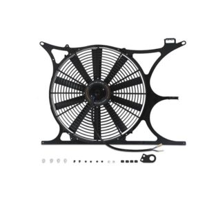Mishimoto BMW E36 Performance Fan Shroud Kit with 16-inch electric fan in Stealth Black finish