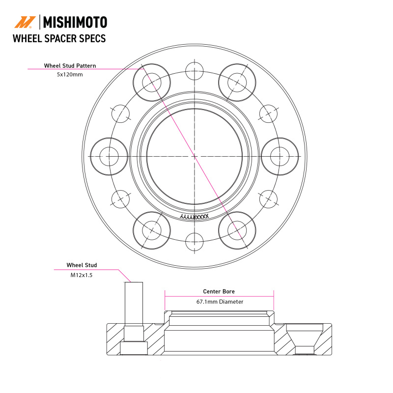 Mishimoto Wheel Spacers 5x108 63.4mm Bore M12x1.5 35mm Black - Image 5