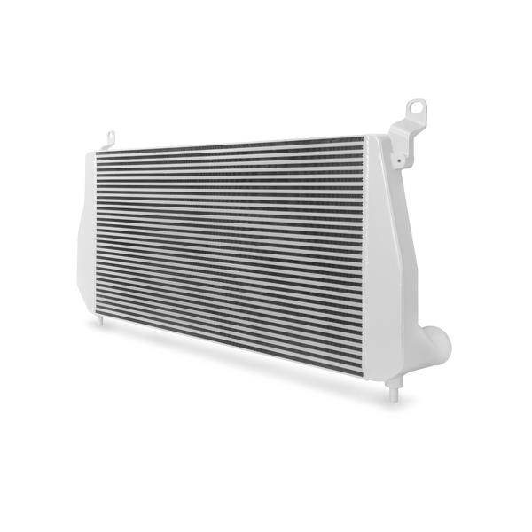 Mishimoto Duramax intercooler installed showing improved forced induction airflow design