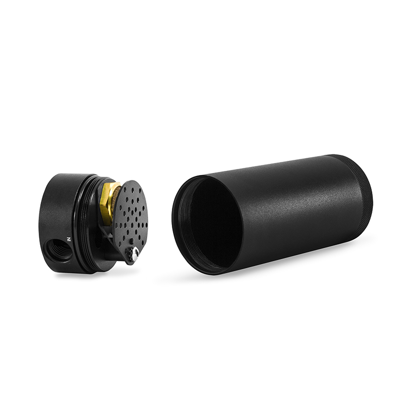Mishimoto XL Baffled Oil Catch Can drain plug removed for oil pan return line